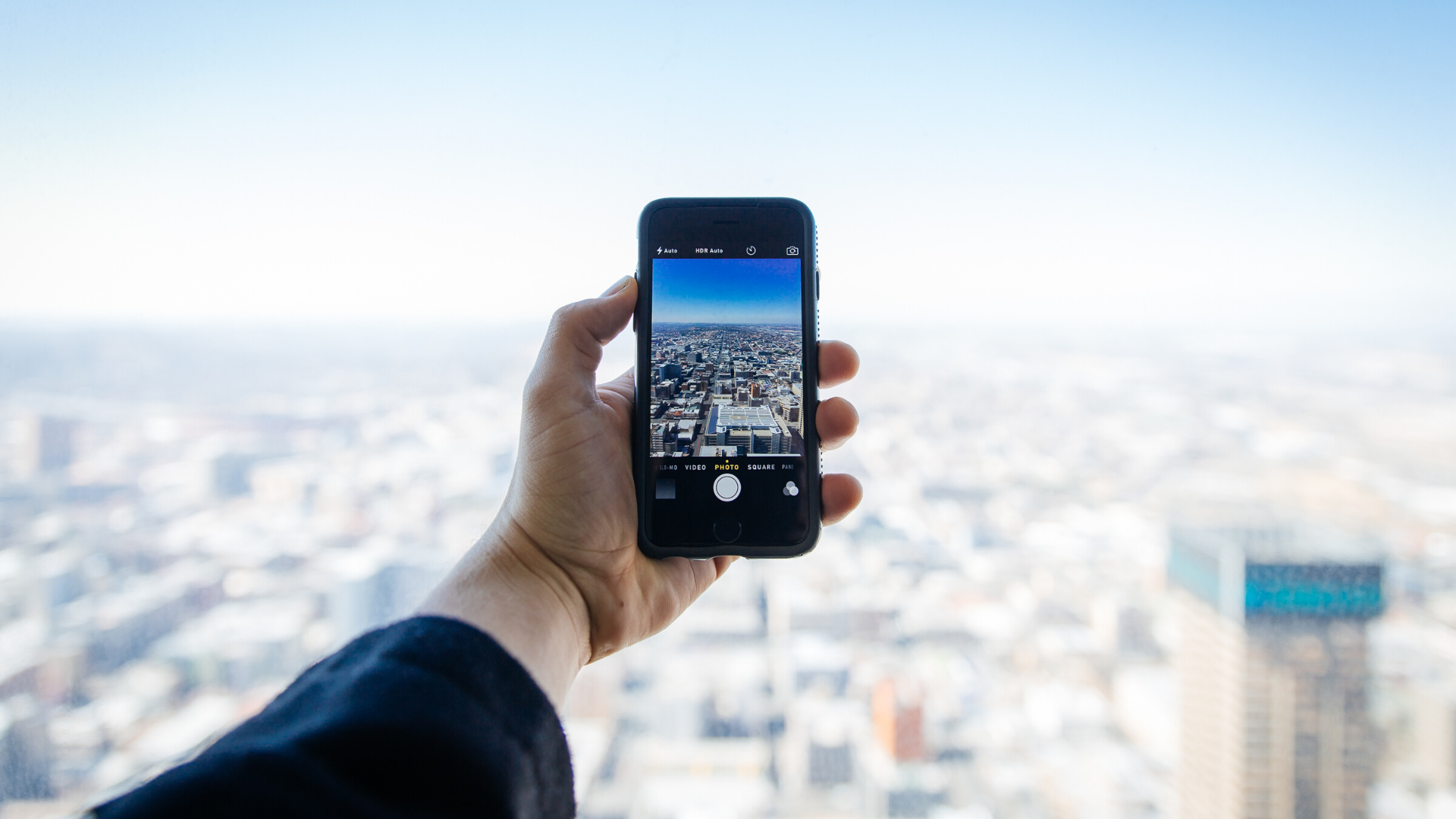 An iPhone camera overlooking a city